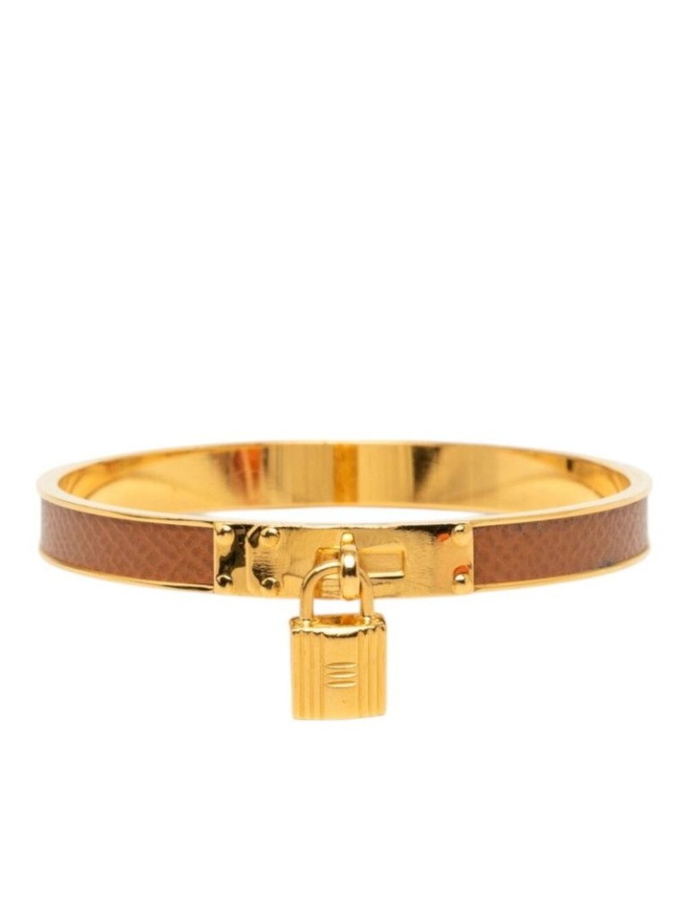 Hermes Kelly Bracelet Bangle Gold Brown Plated Leather